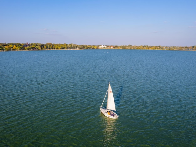 View of a yacht on lake palic in serbia