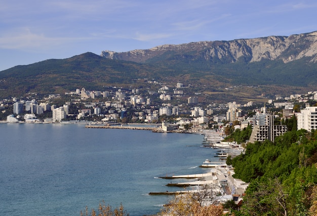 view of yaltathe capital of the southern coast of crimea protective jetties on the shore