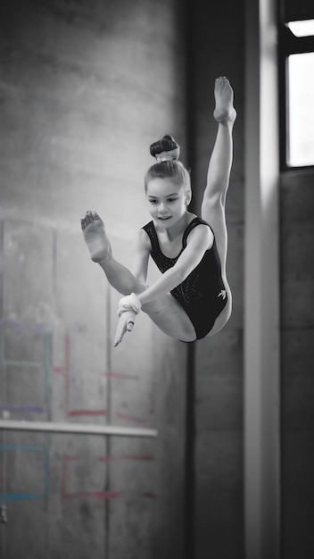 View of young woman trning in gymnastics