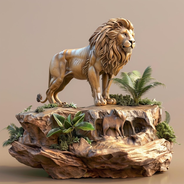 Viewpoint on 3d lion with nature establishment