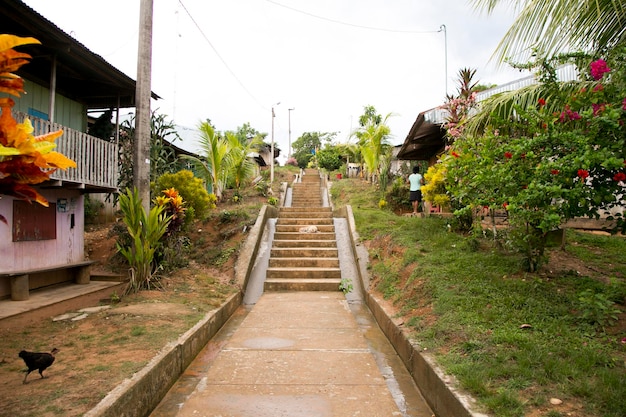 Views from the streets and houses in a town in the Amazonian region in Peru close to Yurimaguas City