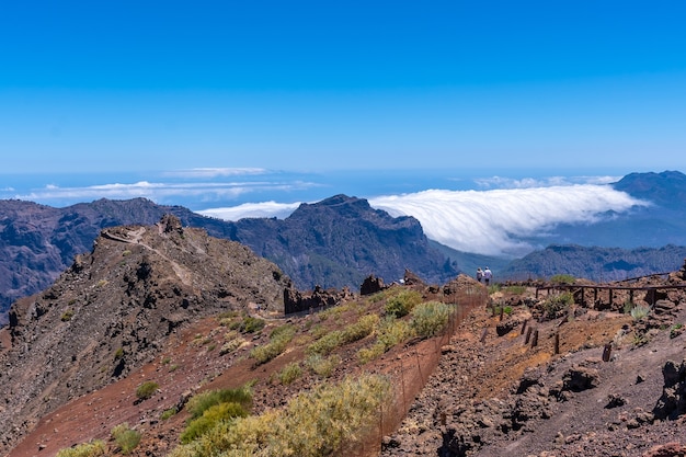 Views from the trail to the top of Roque de los Muchachos on top of the Caldera de Taburiente, La Palma, Canary Islands. Spain