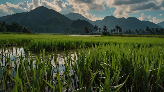 views of mountains and rice fields