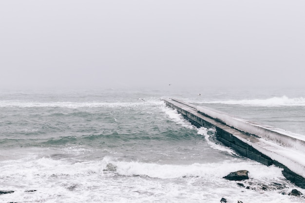 Views of the snow-covered pier, winter landscape