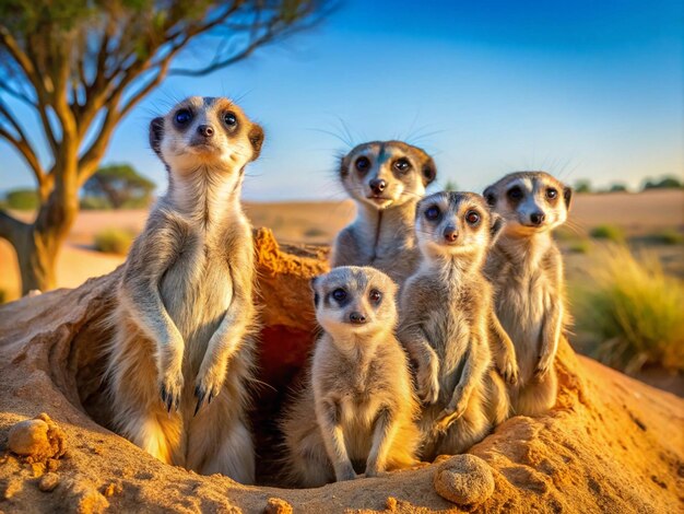 Photo vigilant meerkats in stunning savanna scene