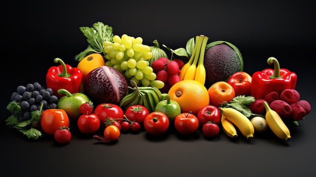 Vigorous Top view vegetable composition with fresh fruits on a blue table