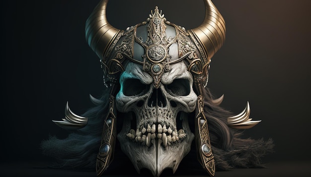 Viking skull warrior digital art illustration Generative AI