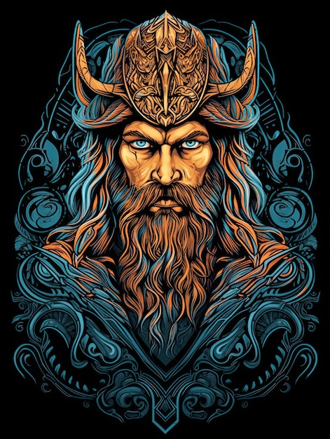 Viking warrior head with long hair Vector illustration for tshirt design