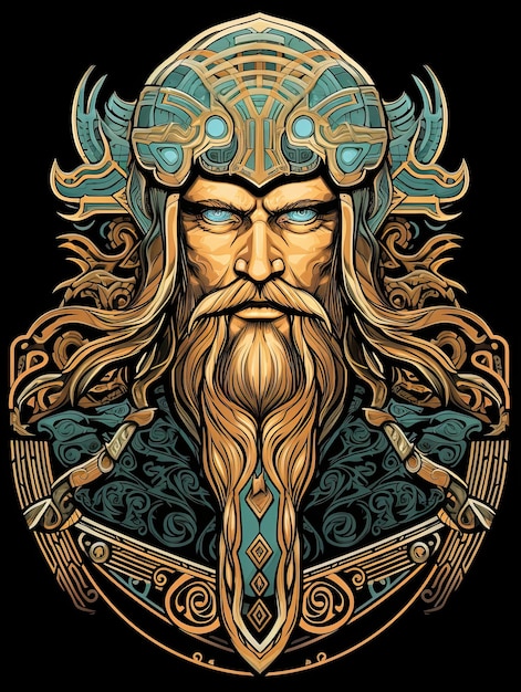 Viking warrior head with long hair Vector illustration for tshirt design