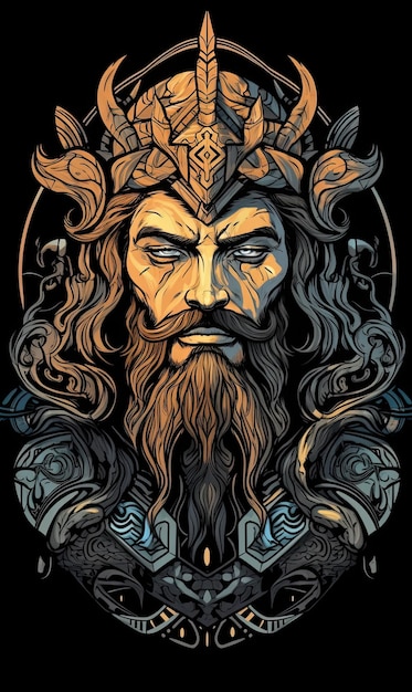 Viking warrior head with long hair Vector illustration for tshirt design