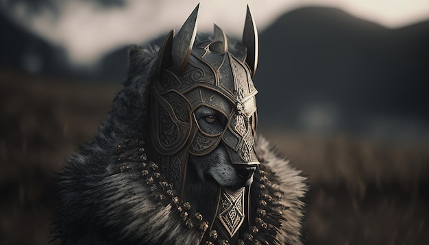 Viking Wolf digital art illustration Generative AI