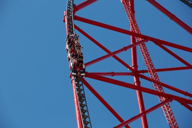 Vilaseca Tarragona Spain April 9 2019 Red force it is 880metre route accelerating from 180 kmh in just 5 seconds and reaching a maximum height of 112 metres