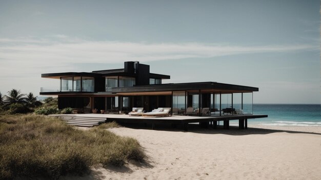 Photo villa on the beach in black