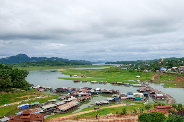 Village antique landmark with bridge wooden traditional culture