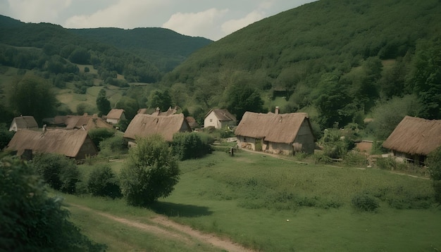 Photo a village under hills