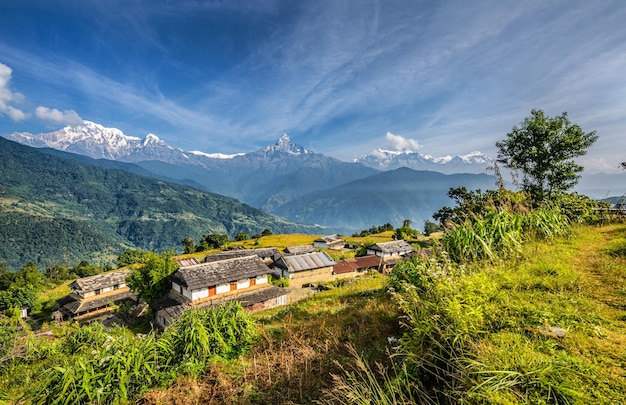 Village in the Himalaya mountains in Nepal