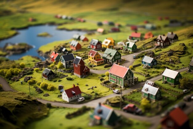 Photo village in iceland tiltshift outdoors building