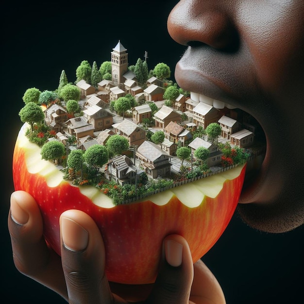 A village inside an apple