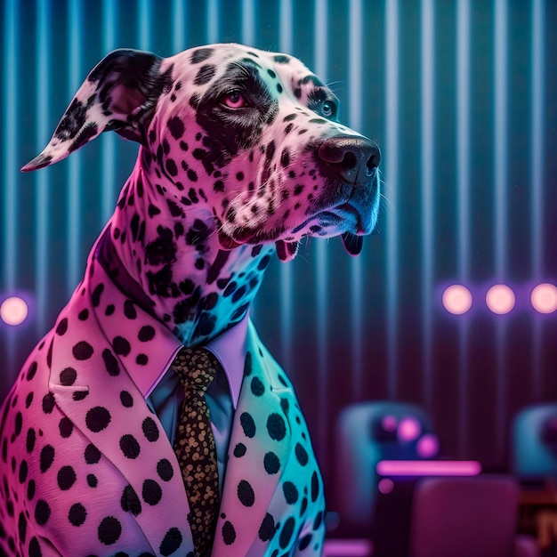 Vinatge Dog portrait in polka dots clothing anthropomorphic dog