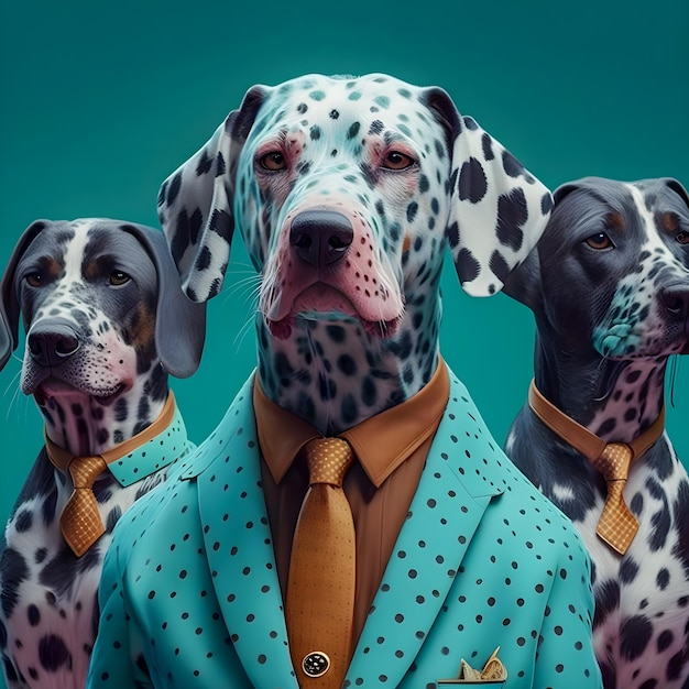 Vinatge Dog portrait in polka dots clothing anthropomorphic dog