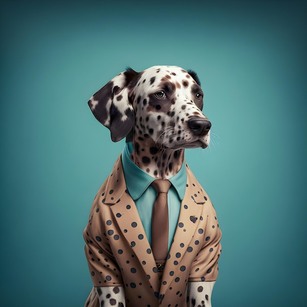 Vinatge Dog portrait in polka dots clothing anthropomorphic dog