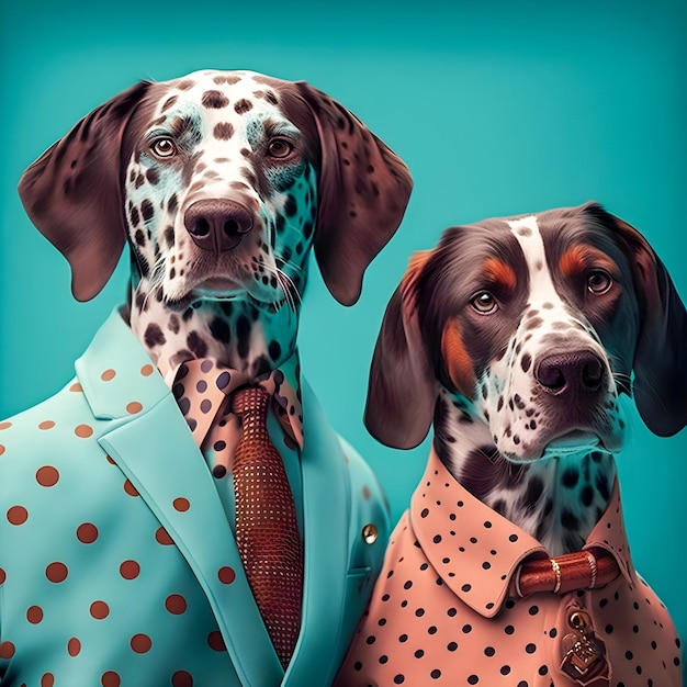 Vinatge Dog portrait in polka dots clothing anthropomorphic dog