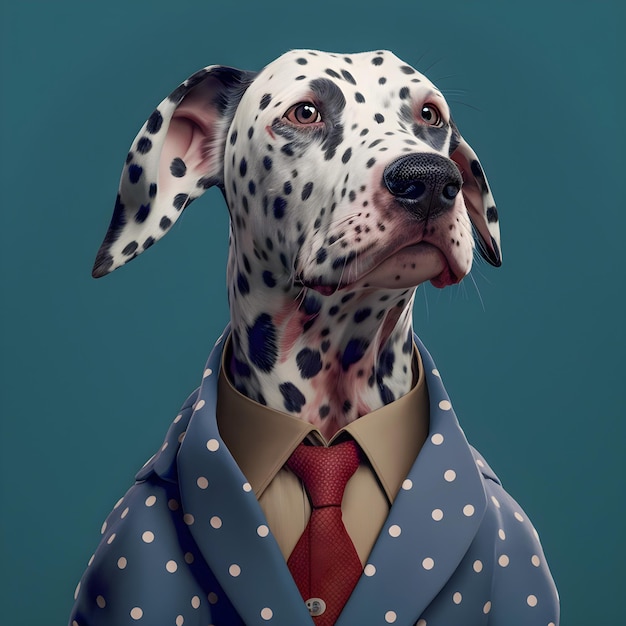 Vinatge Dog portrait in polka dots clothing anthropomorphic dog