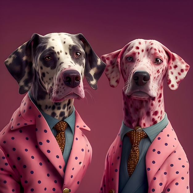 Vinatge Dog portrait in polka dots clothing anthropomorphic dog