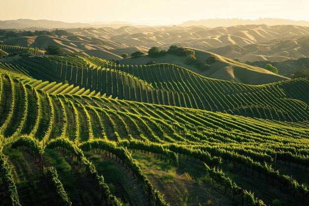 Photo vineyard in california hills with rows of fields