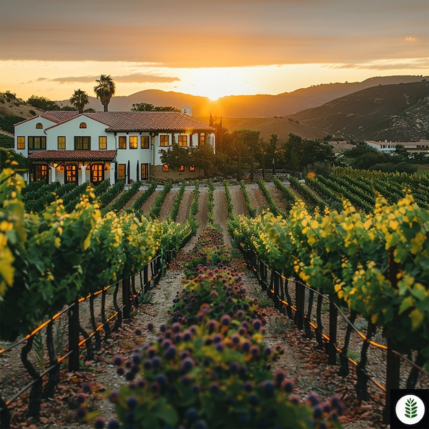 Photo a vineyard on a hill at sunset vineyard outdoors nature