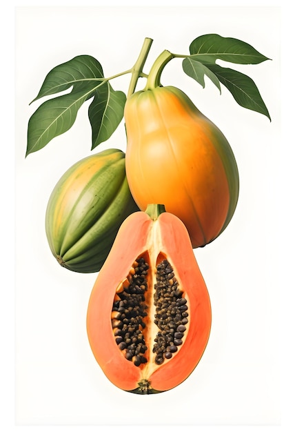 Vintage 70s papaya isolated on transparent background for retro designs