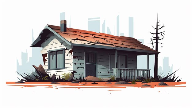 Vintage Abandoned House Flat Minimalistic Vector