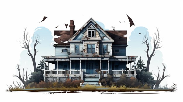 Vintage Abandoned House Flat Minimalistic Vector