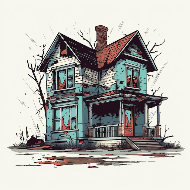 Vintage Abandoned House Flat Minimalistic Vector