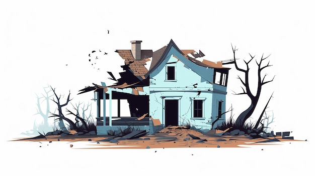 Vintage Abandoned House Flat Minimalistic Vector