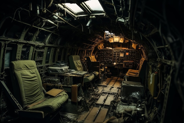 Vintage aircraft cockpit at night