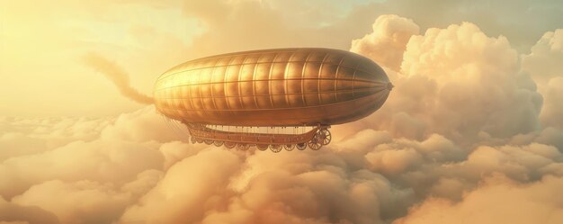 Photo a vintage airship gracefully floats above the clouds during a picturesque sunset capturing the essence of early aviation and adventure