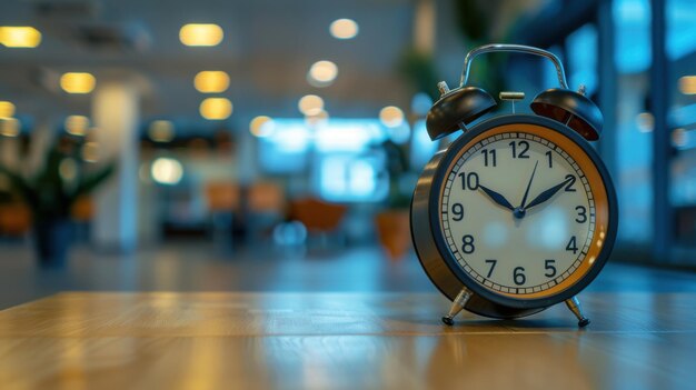 A vintage alarm clock placed on a wooden table highlighting time management punctuality and a sense of nostalgia