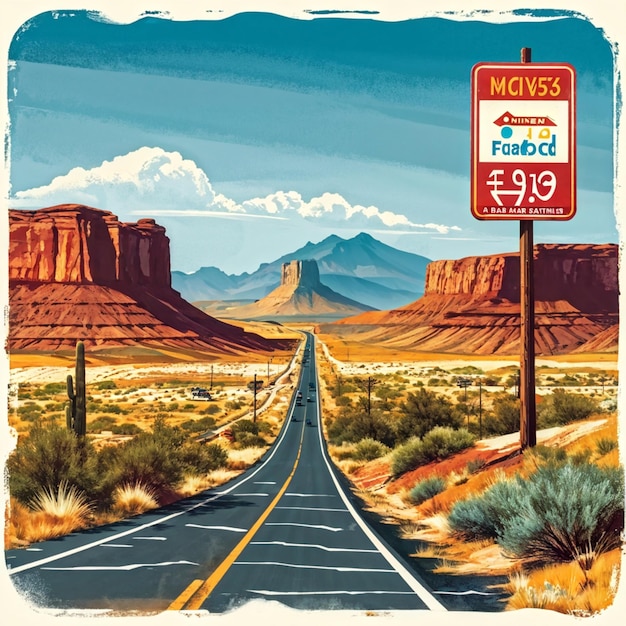 Photo vintage american route signs and symbols