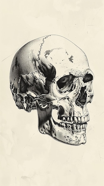 Photo vintage anatomic skull illustration in 8k