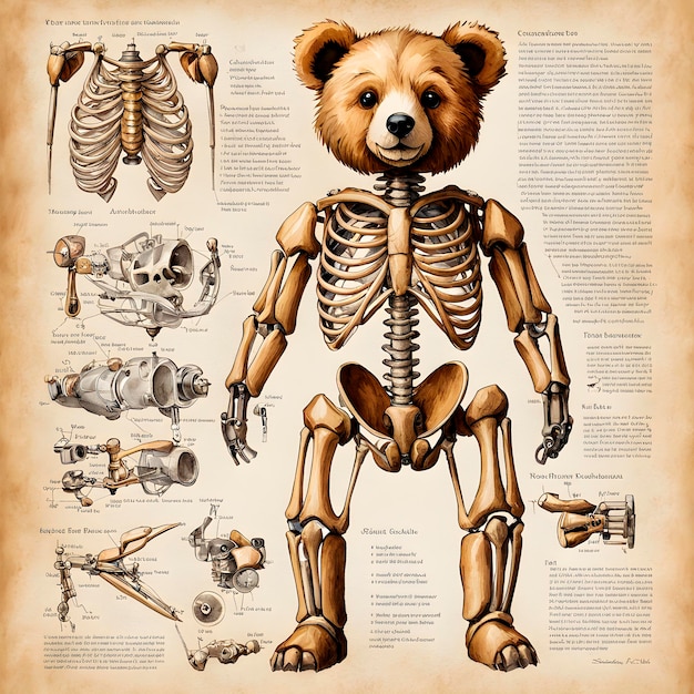 Vintage anatomical drawing of a teddy bear