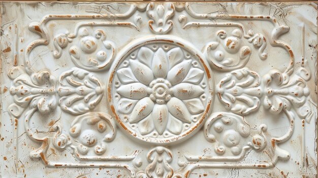 Vintage appeal with a distressed finish and raised embossed details this ceiling tile exudes a