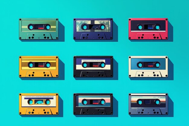 Vintage Audio Cassettes Collection on Pink Background