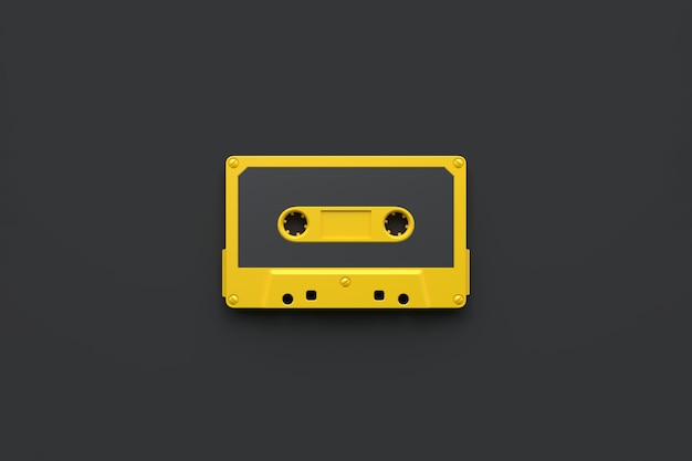 Vintage audio tape cassette on a black background Top view with copy space 3D render illustration