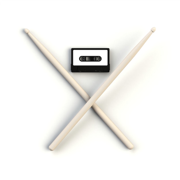 vintage audio tape cassette with drumsticks