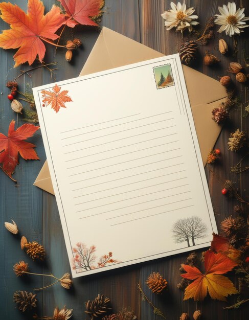 Photo vintage autumn letter set with seasonal decorations blank fall greeting cards with envelopes