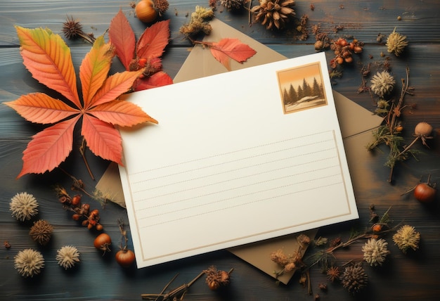 Photo vintage autumn letter set with seasonal decorations blank fall greeting cards with envelopes