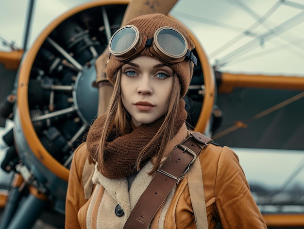 Photo vintage aviator woman portrait