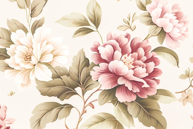 Vintage background of peonies flowers Generative AI