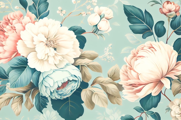 Vintage background of peonies flowers Generative AI